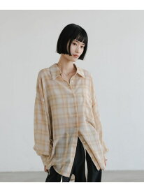 【SALE／20%OFF】シアーチェックシャツロング LOWRYS FARM ローリーズファーム トップス シャツ・ブラウス ブラウン ベージュ ブルー【RBA_E】【送料無料】[Rakuten Fashion]