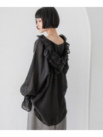 フリルフードシャツ LOWRYS FARM ローリーズファーム トップス シャツ・ブラウス ブラック ホワイト【送料無料】[Rakuten Fashion]