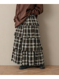 チェックティアードスカート LOWRYS FARM ローリーズファーム スカート ロング・マキシスカート グリーン ホワイト ブラウン【送料無料】[Rakuten Fashion]