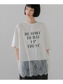 【SALE／20%OFF】スソレースロゴTEE LOWRYS FARM ローリーズファーム トップス カットソー・Tシャツ ホワイト ブラック グレー【RBA_E】[Rakuten Fashion]