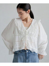 レースフリルブラウス LOWRYS FARM ローリーズファーム トップス シャツ・ブラウス ホワイト ブラック【送料無料】[Rakuten Fashion]