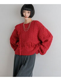 ケーブルフリンジSHORT丈 LOWRYS FARM ローリーズファーム トップス ニット ホワイト ブラウン レッド【送料無料】[Rakuten Fashion]