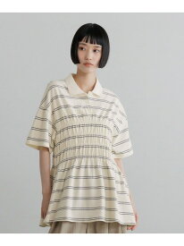 ギャザーポロSS LOWRYS FARM ローリーズファーム トップス カットソー・Tシャツ ホワイト ブラウン グレー【送料無料】[Rakuten Fashion]