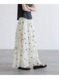シシュウティアードスカート LOWRYS FARM ローリーズファーム スカート ロング・マキシスカート ホワイト ブラック【送料無料】[Rakuten Fashion]