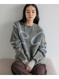 【SALE／10%OFF】ニュアンスラインニットプルオーバーLS LOWRYS FARM ローリーズファーム トップス ニット グレー ホワイト【RBA_E】【送料無料】[Rakuten Fashion]