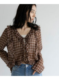 チェックフリルブラウス LOWRYS FARM ローリーズファーム トップス シャツ・ブラウス レッド ブラウン【送料無料】[Rakuten Fashion]
