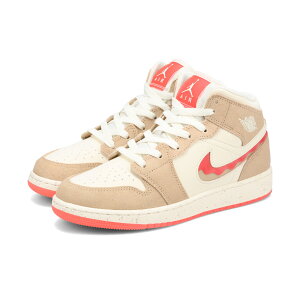 NIKE AIR JORDAN 1 MID SE GS iCL GAW[_ 1 ~bh SE GS CO {f fB[X Xj[J[ ~bhJbg DESERT/PALE IVORY/FUSION RED x[W HJ5958-206