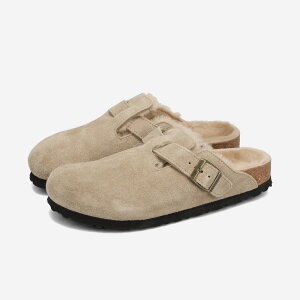 BIRKENSTOCK BOSTON SHEARLING SUEDE LEATHER yNARROWz rPVgbN {Xg VAO XG[hU[ i[tBbg fB[X T_ TAUPE LAF x[W BKS-1028299