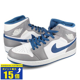 [要エントリーで最大P15倍 4/24(水)20:00～4/27(土)9:59] NIKE AIR JORDAN 1 MID ナイキ エア ジョーダン 1 ミッド メンズ スニーカー ミドルカット CEMENT GREY/WHITE/TRUE BLUE グレー ホワイト ブルー DQ8426-014