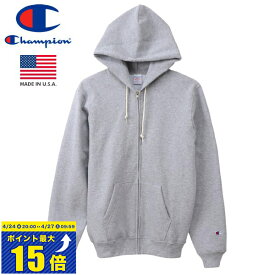 [要エントリーで最大P15倍 4/24(水)20:00～4/27(土)9:59] CHAMPION FZ HOODED SWEATSHIRT 【MADE IN U.S.A.】 チャンピオン フルジップスウェットパーカー 9oz OXFORD GREY c5-q101-070