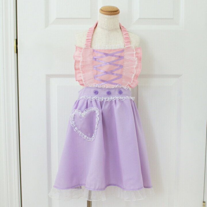 楽天市場 キッズ エプロン 三角巾つき 2点セット フラワーパープルプリンセス プリンセス コスチューム エプロンドレス 仮装 コスプレ 子ども 子供 衣装 おしゃれ かわいい おすすめ オリジナル かぶり 人気 ラッピング ピンク プレゼント ブランド フリル