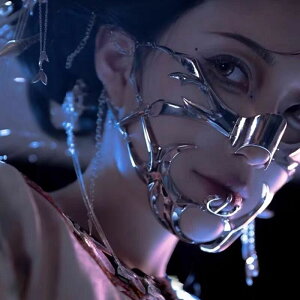 サイバーパンクスタイルの金属製のあごマスク。女性用のマスクや口サポーター、男性用のコスプレ用バイトブロッカー。ハロウィン用の顔の装飾チェーン付きの顔面装飾品