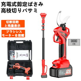 【スーパーSALE限定 50%OFF】充電式剪定ばさみ コードレス 切断直径40mm 電動剪定バサミ 電動 高枝切りバサミ 250cm 延長ポール 高枝 電動チェーンソー 高枝切り鋏 高枝ノコギリ 持ち運び便利 剪定鋏 枝切ハサミ 園芸用具 軽量 切断回数と電池残量表示 2年間保証