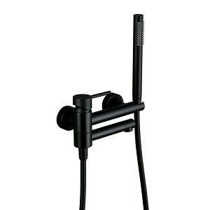 Smesiteli-ハンドシャワー用スプリンクラーホルダー,ブラック,バスルーム用シングルハンドル一体型ダブルホール蛇口セット