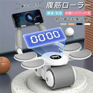 2024最新モデル 新型 静か 腹筋ローラー マット付き 膝マット と 4個 アシスト機能 肘置き付き 2輪 アブローラー スマホスタンド付き タイマー付き ダイエット器具 腹筋トレーニング器具 簡単