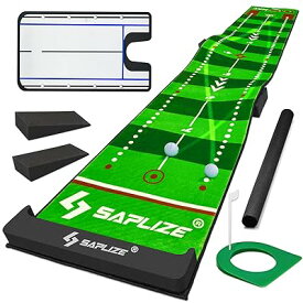SAPLIZE セープライズゴルフパター練習用マット 軌跡が見えるマット ミディアムとスローのスピードで練習できる アラインメントミラー・スロープ・ターゲットカップ・ボールストッパー付き 50*305cm