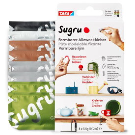 Pegamento Multiusos Moldeable - Masilla Adhesiva Verstil - Para Reparar, Pegar y Fijar sin Necesidad de Taladrar - Paquete de 8 - 8 x 3.5 g - Negro, Blanco, Verde, Marrn y Gris
