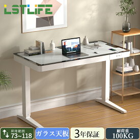 LSTLIFE 昇降デスク 電動昇降デスク 昇降式デスク 昇降テーブル ガラス天板 スタンディングデスク USB口付き オフィスワーク 組み立て簡単 引き出し付き メモリー機能付き 在宅勤務 幅120cm【3年保障】