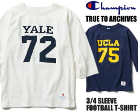 お得な割引クーポン発行中!!【あす楽 対応!!】【送料無料 チャンピオン トゥルートゥーアーカイブス 3/4スリーブフットボール Tシャツ】Champion TRUE TO ARCHIVES 3/4 SLEEVE FOOTBALL T-SHIRT c3-r413 NAVY UCLA WHITE YALE ネイビー ホワイト