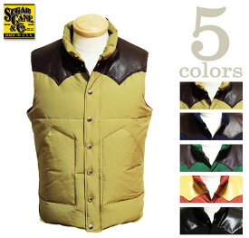 【 SUGAR CANE（シュガーケン） 】　SC12340　コットンナイロンレザーヨークダウンベスト COTTON/NYLON LEATHER YOKE DOWN VEST　 [ アメカジ ] [ メンズ ] [ ダウンベスト ] [ 送料・代引き手数料無料 ]