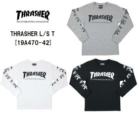 【 THRASHER / スラッシャー 】《レターパックライト(追跡可能メール便)ご指定で全国一律送料370円》 THRASHER L/S T 19A470-42 BLACK WHITE GRAY 黒 白 グレー スラッシャー Tシャツ TEE 長袖 子供服 キッズ 男の子 女の子 ストリート SK8 スケート ダンス