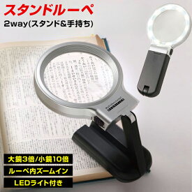 ルーペ 携帯 スタンドルーペ 折りたたみ式 手持ち 拡大鏡 LED ライト付き 超軽量 3倍 10倍 2種類レンズ 一体化 オシャレ スタイリッシュ 旅行 出張 手芸 地図 読書 ネイル 新聞 拡大鏡 虫眼鏡 天眼鏡 プレゼント /スタンドルーペA
