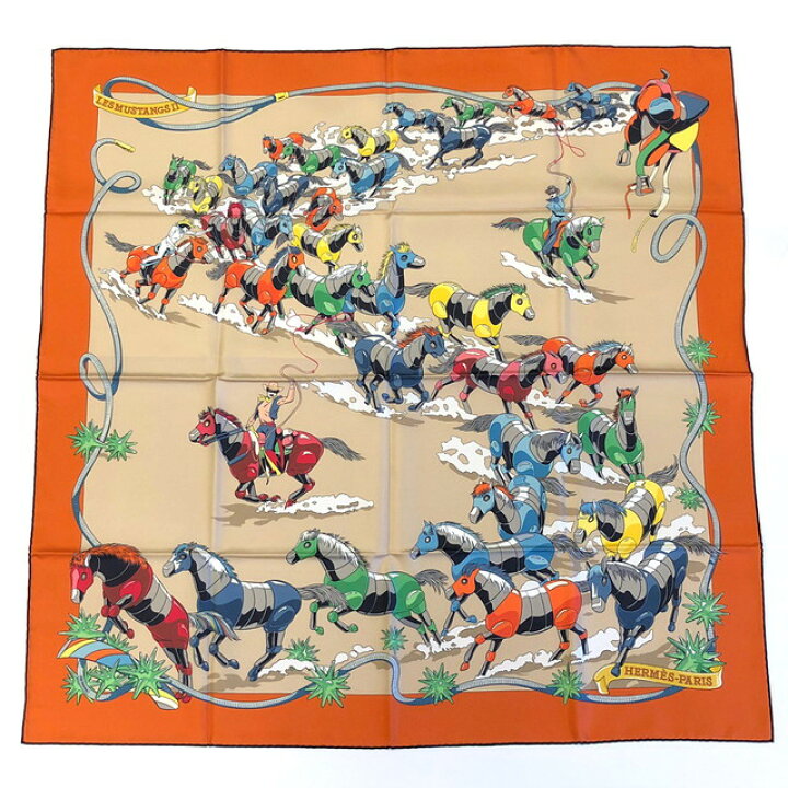 楽天市場】HERMES エルメス スカーフ カレ ダブルフェイス90 野生馬II 