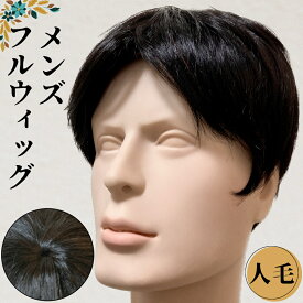 フルウィッグ メンズ 人毛100% カツラ 男性用 バレない ショート 医療用 つむじ 頭頂部 脱毛 メンズウィッグ メンズ用かつら おしゃれ 中年 中高年 痛くない 就活 ブラック 真ん中分け ナチュラル 自然 黒髪 短髪 白髪隠し 抗がん剤 ビジネス