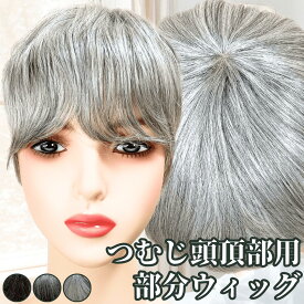 白髪ウィッグ 白髪かつら 部分ウィッグ ヘアピース ポイントウィッグ 白髪 男性用 グレイヘア トップウィッグ トップカバー ポイントピース 増毛かつら 女性 レディース 人工毛 ウィッグ 医療用 つむじ 頭頂部 ワンタッチ トップピース 部分