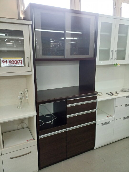 楽天市場】【中古品】松田家具 キッチンボード ライズ 90 レンジ DBR 