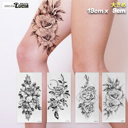 タトゥーシール 花 19cm 大きい 薔薇 線 白黒 腕 背中 足 かっこいい フェイクタトゥー タトゥーステッカー バラ