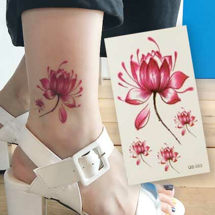 楽天市場 即日出荷 タトゥーシール 手書き風ぼかし蓮の花 和柄 和風 フラワー フェイクタトゥー タトゥーステッカー ハロウィン セレクトショップルチア