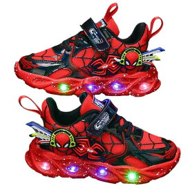 スニーカー 光る靴 子供 キッズ 男の子 スパイダーマン 滑り止め 通気性 おしゃれ 伸縮性 マジックテープ 運動靴 スポーツ 柔らかい ボーイズ