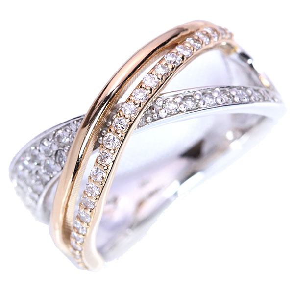 激安挑戦中ダイヤモンド 0.450カラット リング 指輪 K18WG PG パヴェとラインの融合  当店らしい美  白・透明(ホワイト) 受注生産品・新品 届30 