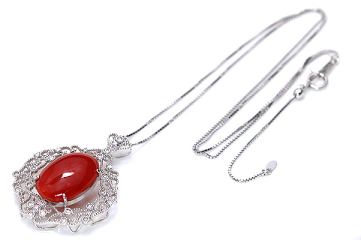 楽天市場】血赤色 サンゴ 6.250カラット 珊瑚 ネックレス 18金ホワイト  