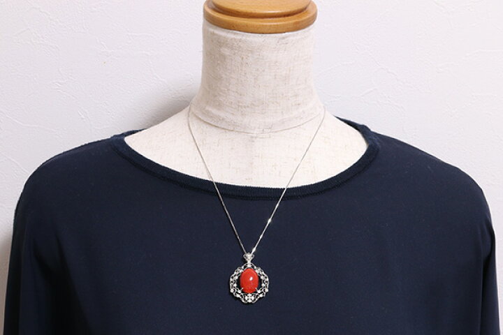 楽天市場】血赤色 サンゴ 6.250カラット 珊瑚 ネックレス 18金ホワイト  