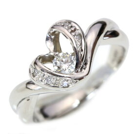 ダイヤモンド 0.180カラット リング/指輪 プラチナ PT900 リングアームから描かれるハート /白・透明(ホワイト)/【中古】/届5/ギフト/1点もの