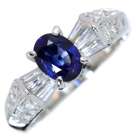 サファイヤ リング/指輪 0.985カラット プラチナ900 PT900 上質の青 両サイドにそびえるダイヤ 鑑別書付 /青(ブルー)/【中古】/届5/1点もの