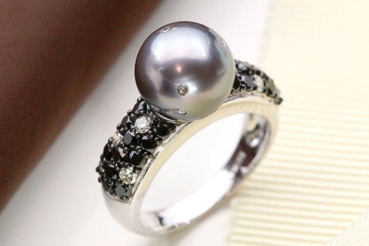 楽天市場】黒蝶真珠/パール リング/指輪 10mm位 18金ホワイト  