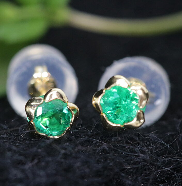 楽天市場】エメラルド ピアス/イヤリング 0.420カラット 18金イエロー 