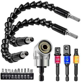 CestMall フレキシブルシャフト ドリルシャフト 電動 六角 電動ドライバー インパクト ドリル 接続 工具 ツール ネジ締め 穴あけ ソケットアダプター 直角工具 105度 DIY ビット 16点セット