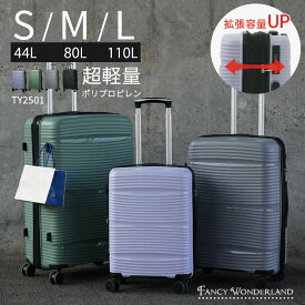 【最大50％OFFクーポン配布中】スーツケース 拡張 キャリーケース 軽量 TSAロック キャリーバッグ 機内持ち込み 拡張機能付き L M Sサイズ 静音 キャスター PP素材 耐衝撃 旅行 海外 修学旅行 大容量 おしゃれ かわいい メンズ レディース ブランド ty2501w