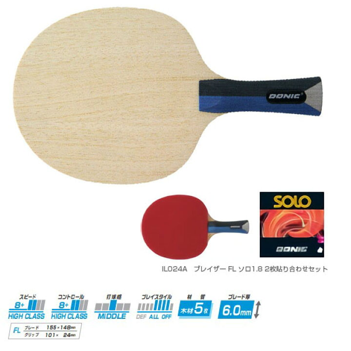 楽天市場】ブレイザー／フレア／ソロ 1.8mm 2枚張り合わせセット（IL024）《DONIC 卓球 ラケット》 : テニス・バドミントン  Luckpiece