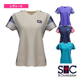 パネルチェックVネックゲームシャツ／レディース（STC-BCW6413）《セントクリストファー テニス・バドミントン ウェア（レディース）》