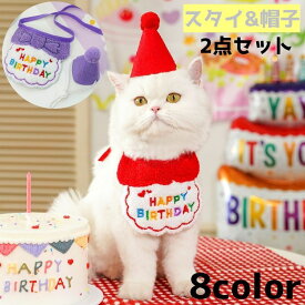 スタイ 帽子 2点セット ペット用 ペット 猫 ネコ 犬 イヌ 誕生日 バースデー よだれかけ コーンハット 三角帽子 パーティー かわいい