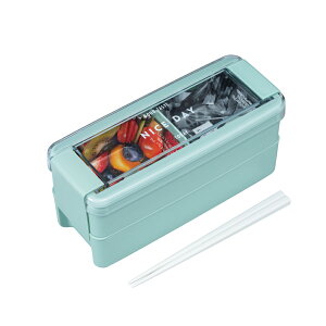 お弁当箱 2段 女性用 定番 弁当箱 二段弁当箱 ランチボックス お箸付き おべんとうばこ パッキン一体型 食洗機対応 透明ふた レンジ対応 仕切り付き レジャー アウトドア 680ml シンプル おし