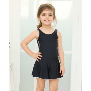 スクール水着 女の子 定番 控えめ パイピング オールインワン ワンピース スカート ショートパンツ 一体型 キッズ 水着 一体型 ワンピース型水着 ネームタグ 紛失防止 伸縮性 裏地付き 裏地