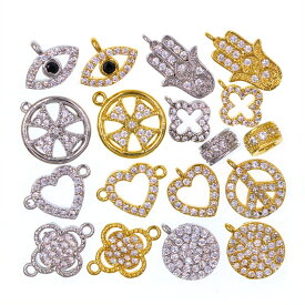 【P20+50%OFFクーポン】p195 【1個売り】＜キュービックジルコニア ゴールドorシルバー チャーム 選べる18種＞メタルアクセサリーパーツ パワーストーン バラ売り 天然石 女性 男性 レディース メンズ