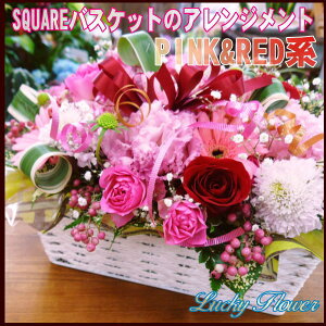 【夫婦】【クリスマス】スクエアアレンジ〜ピンク&レッド〜【送料無料】御祝・記念日・誕生日【赤】【ピンク】誕生日祝い プレゼント 発表会 新築祝い 結婚記念日 移転祝い 贈り物 退職