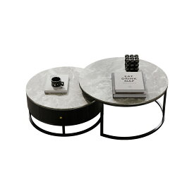 【10％OFFクーポン配布中】【Lucky idea】ネストテーブル 2個セット センターテーブル 丸 セラミックテーブル ローテーブル 丸テーブル サイドテーブル 大理石柄 大理石風 おしゃれ 幅60 45 入れ子 ソファテーブル 高級 グレー リビング 応接室 コンパクト